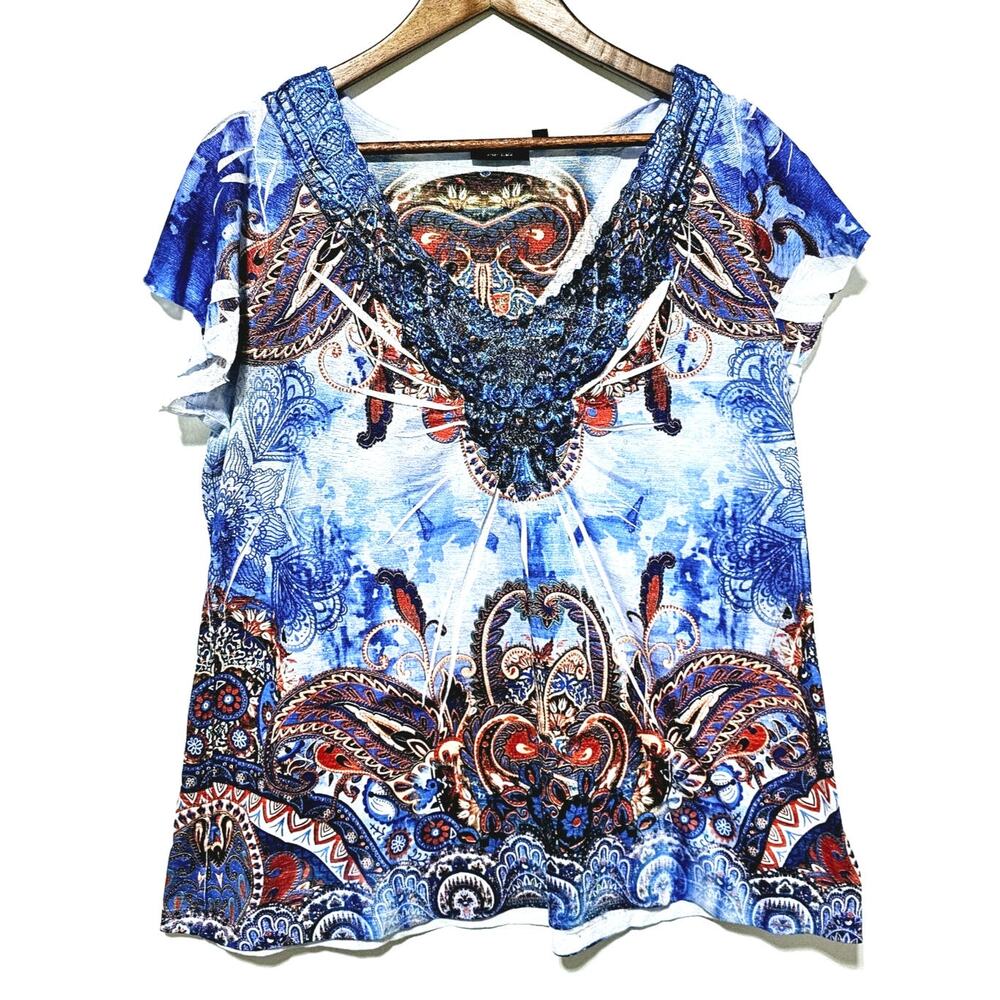 APT 9 Women's Short Sleeve Top Flutter Sleeve Rhinestone Owl Women's Size 0X